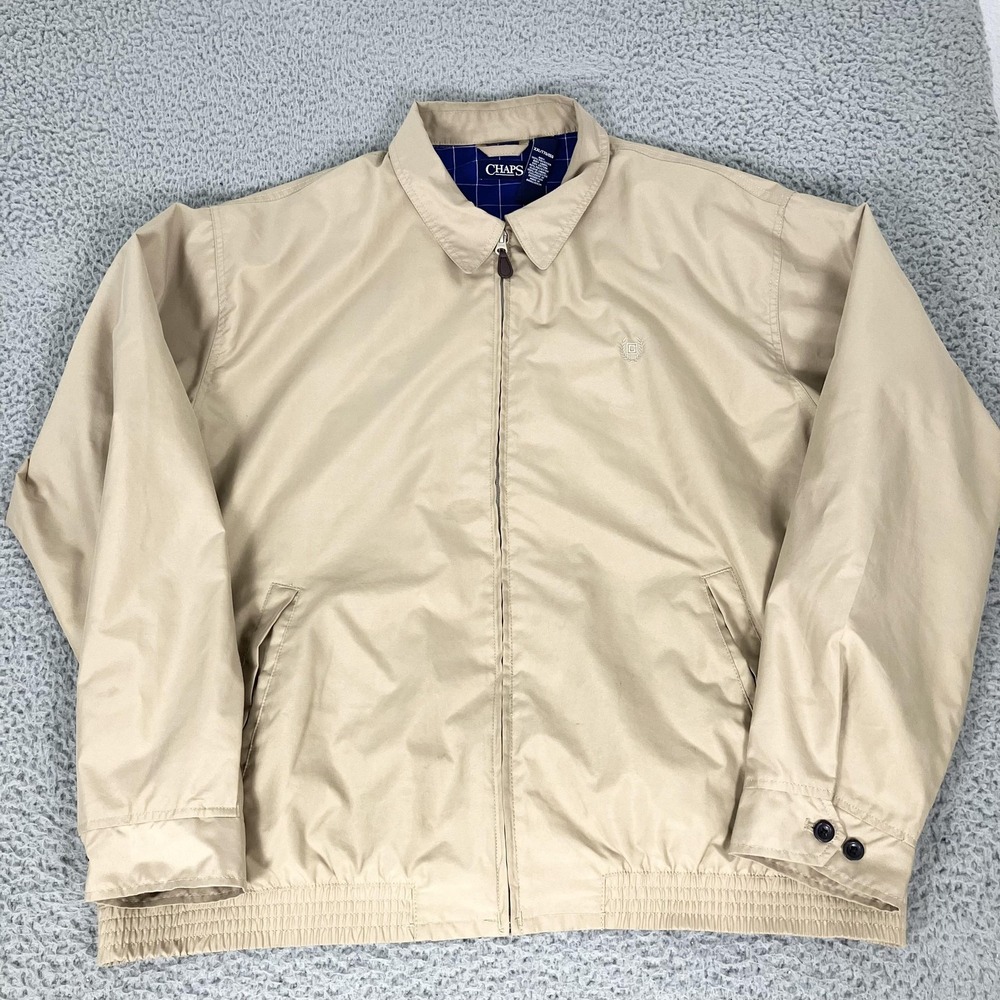 Chaps Jacket Mens 2XL Beige Microfiber Windbreaker Full Zip Lined Casual Pockets